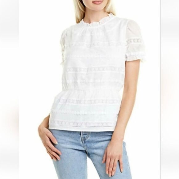 J Crew White Daisy Chain Lace Peplum Ruffle Blouse Boho Chic Size XS Spring Vibe - Picture 1 of 8